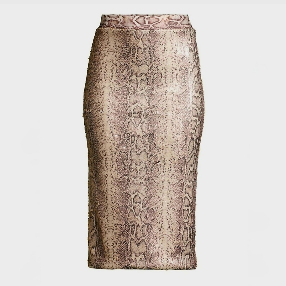 Revolve Le Superbe Liza Column Gold Sequined Snake Print Skirt Sz XS - Picture 3 of 12
